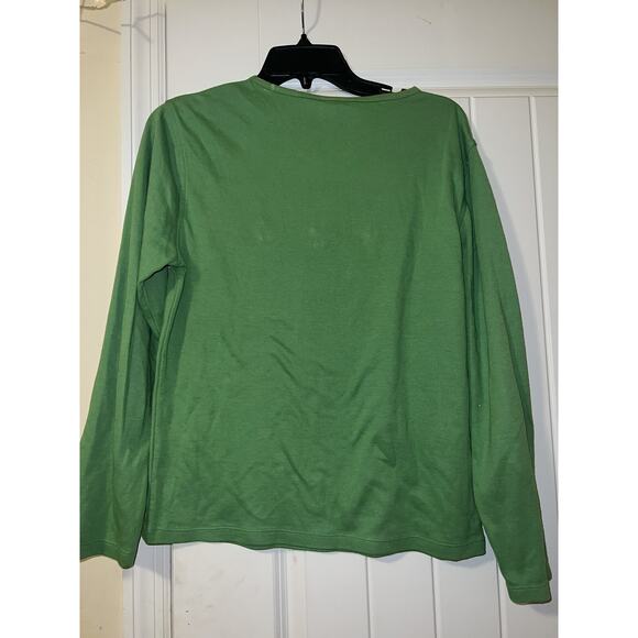 M&C sportswear green reindeer themed long sleeve shirt 3D fuzzy embroidered LG - Picture 4 of 4